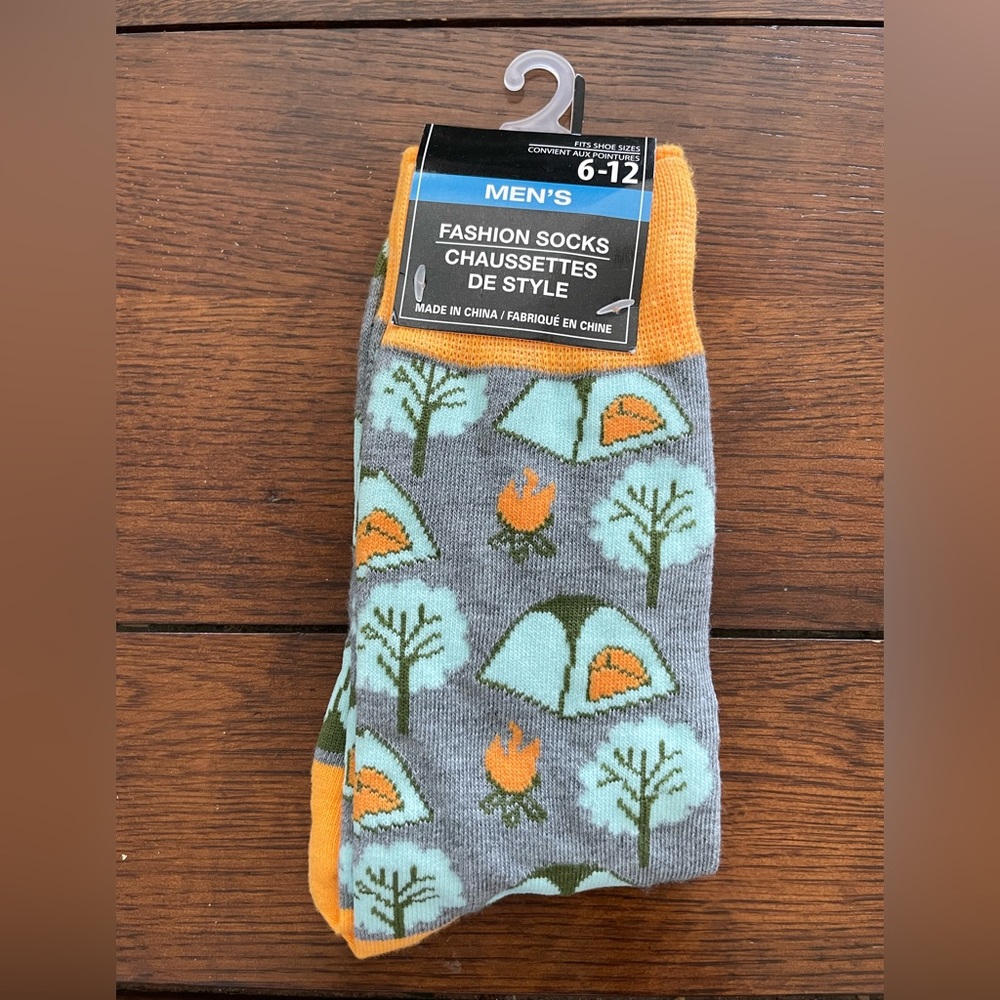 Unique Camping Tent Campfire Trees Fun Novelty Crew Socks